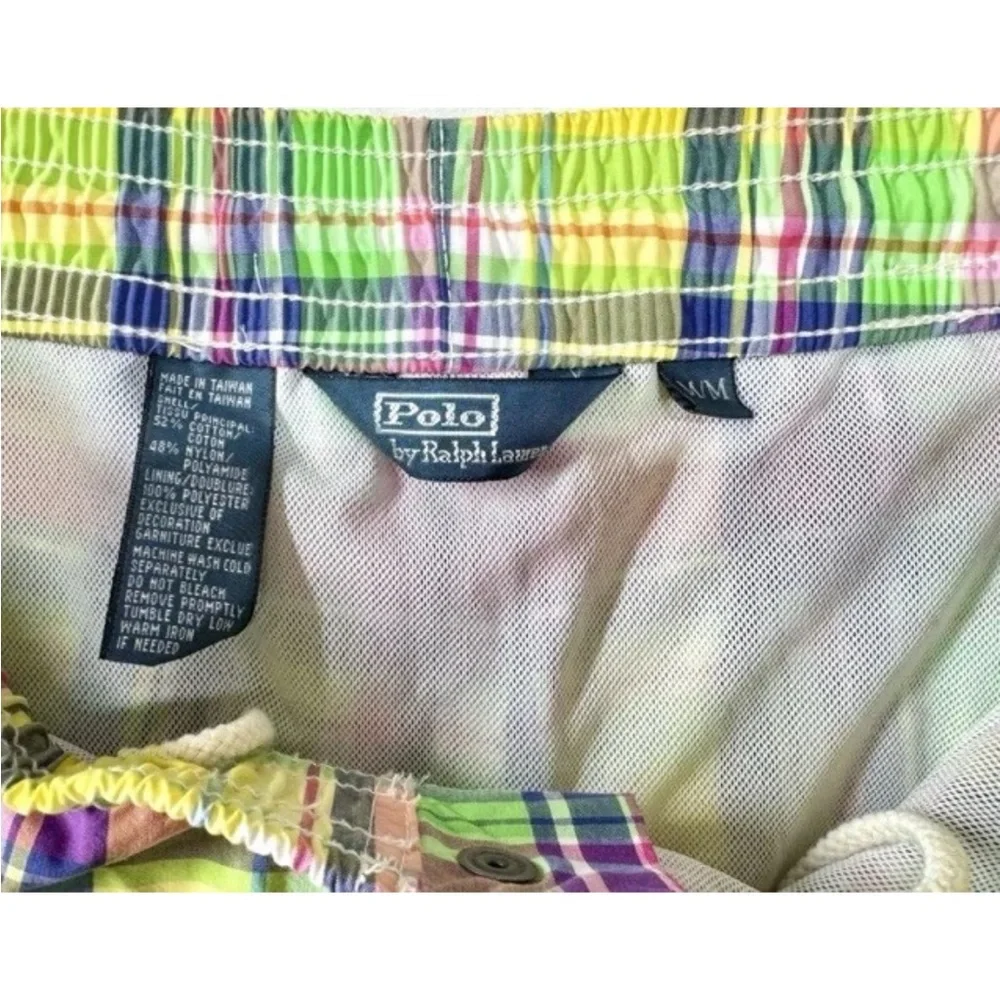 Vintage 90s Polo Ralph Lauren Madras Plaid Swim Trunks Men’s M Shorts 11”